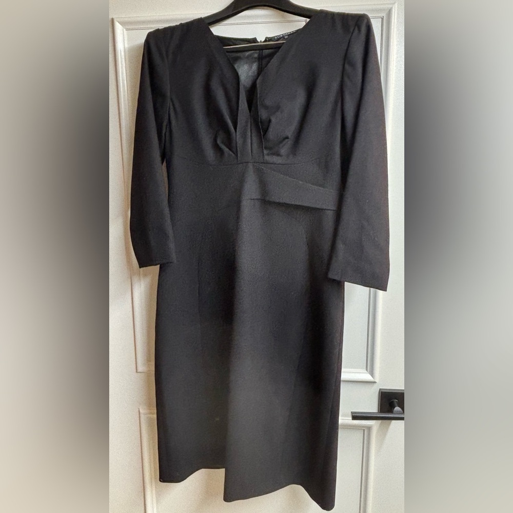 Elie Tahari Black faux wrap front dress.